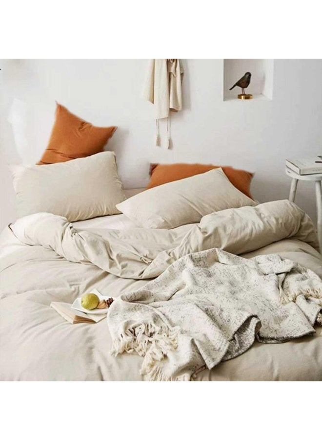 ETDIFFE Duvet Cover Queen Size, Soft Boho Bedding Comforter Cover Set 3 Pieces with Zipper, 1 Farmhouse Lightweight Microfiber Duvet Cover 90x90 inches and 2 Pillow Shams for Women Men, Light Khaki - Image 3